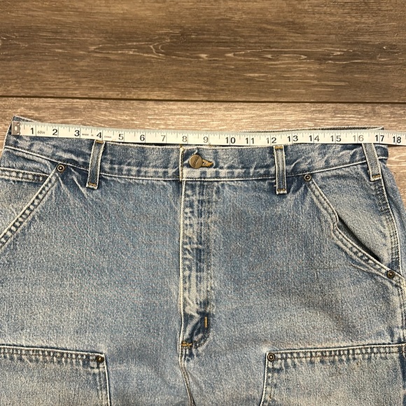 CARHARTT JEANS DOUBLE KNEE DUNGAREE FIT BLUE VTG TAG SIZE 36x34 MEASURES 34x33 - Picture 2 of 16